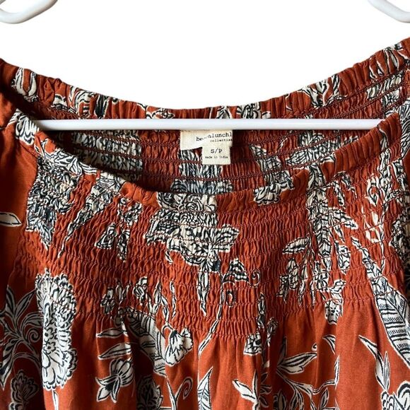 Beach Lunch Lounge Tunic S Smocked Modal Boho Off Shoulder Mix Print Bell Sleeve - Picture 4 of 7